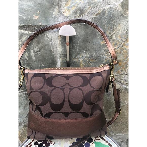 COACH SIGNATURE STRIPE CONVERTIBLE SHOULDER BAG BROWN #13674 (500 - Picture 3 of 9